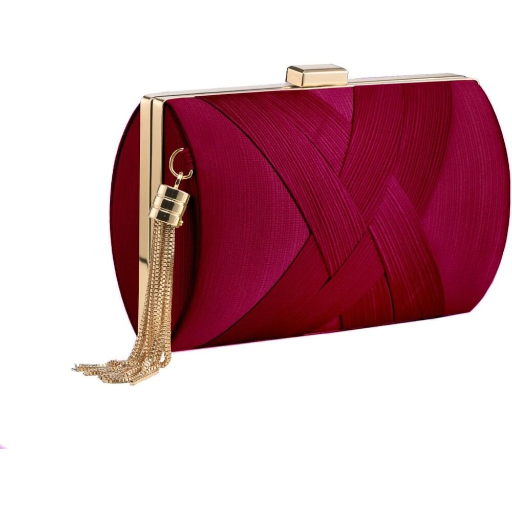 ⚡ Women's Dark Red Elegant Tassel Chain Strap Evening  Shoulder‎ Clutch Bag